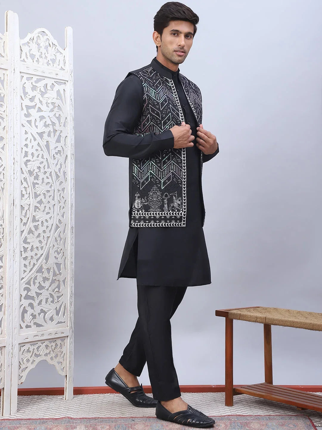 Black Silk Solid Indian Wear JOKPWC_592B_4111Black | DesiQlo