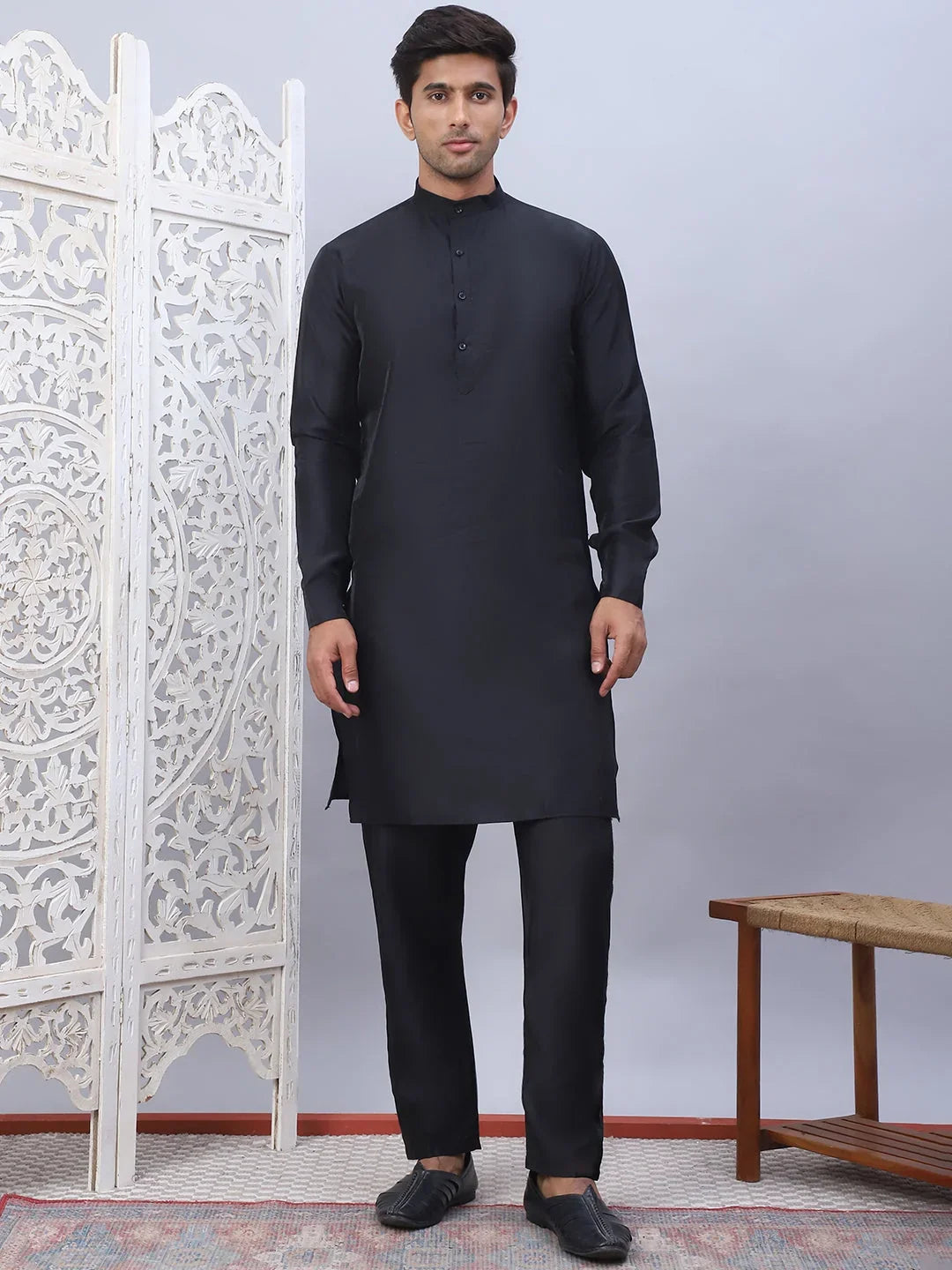 Embroidered Nehru Jacket With Solid Kurta Pyjama Set-JOKPWC-592