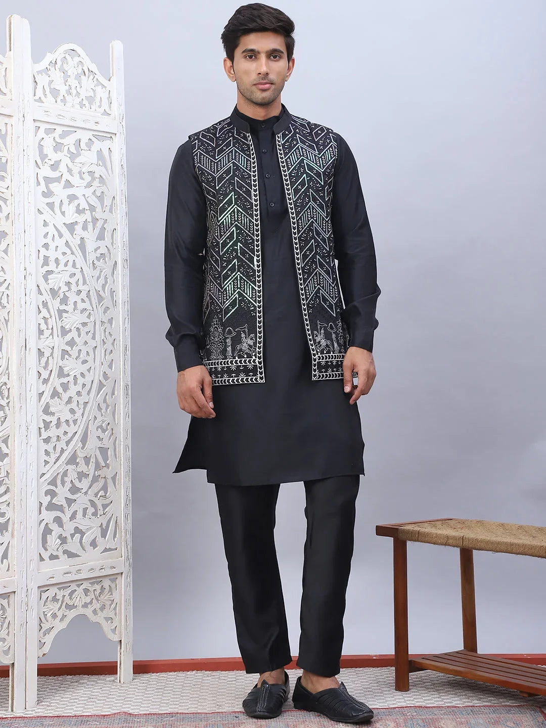 Black Silk Solid Indian Wear JOKPWC_592B_4111Black | DesiQlo