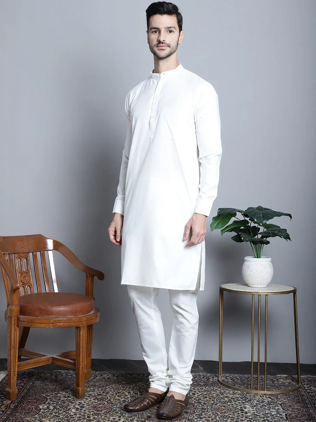 Men's Digital Print and Zari Work Jacket With Kurta Pyjama Set