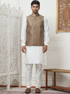 Embroidered Nehru Jacket With Solid Kurta Pyjama Set-JOKPWC-Q592W