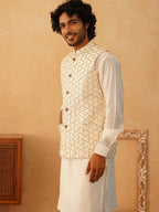 Embroidered Nehru Jacket With Solid Kurta Pyjama Set-JOKPC-592W