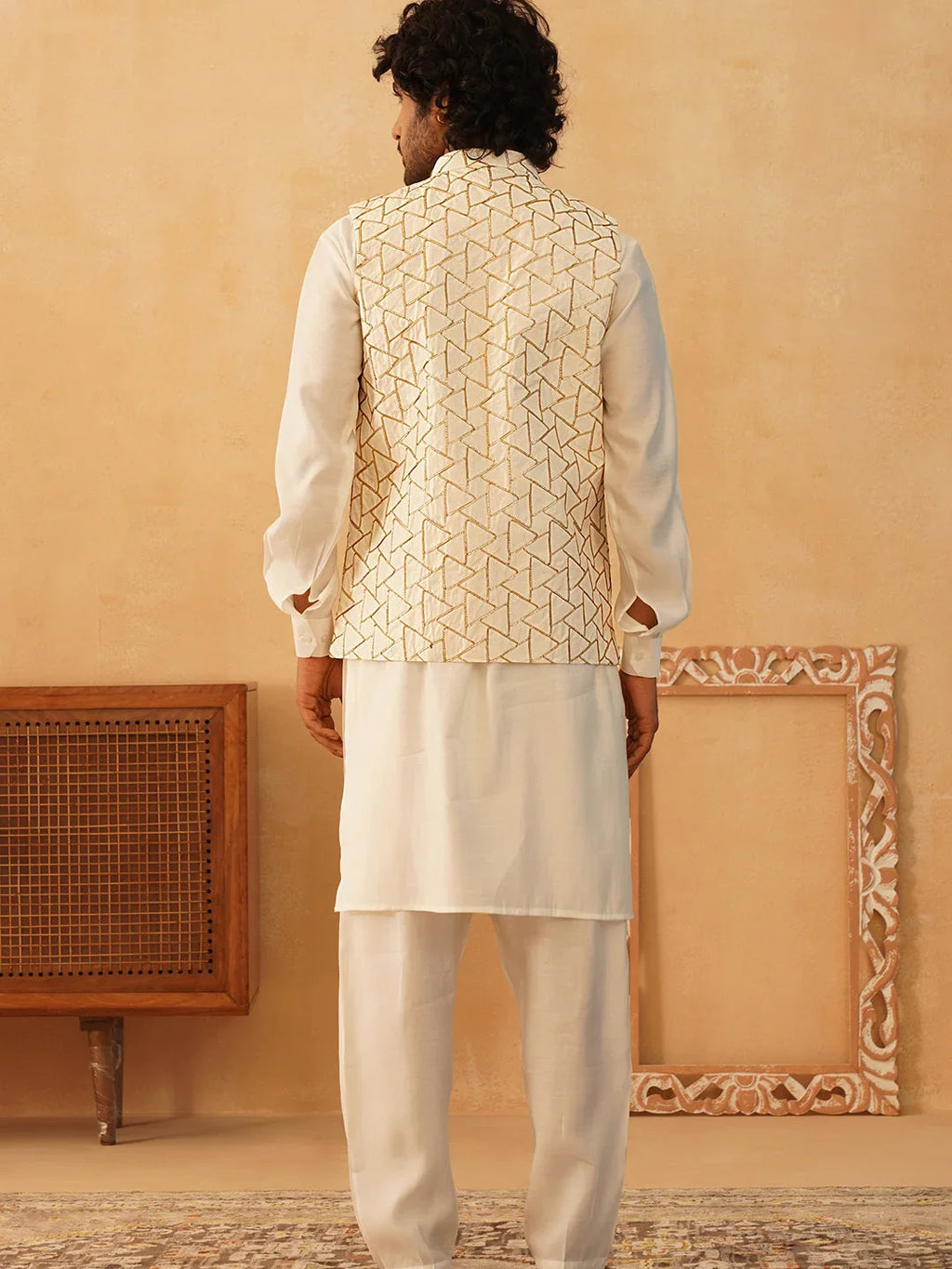 Embroidered Nehru Jacket With Solid Kurta Pyjama Set-JOKPC-592W