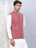Embroidered Nehru Jacket With Solid Kurta Pyjama Set-KPWC-592W