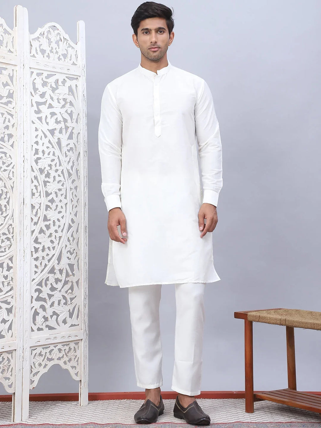 Embroidered Nehru Jacket With Solid Kurta Pyjama Set-KPWC-592W