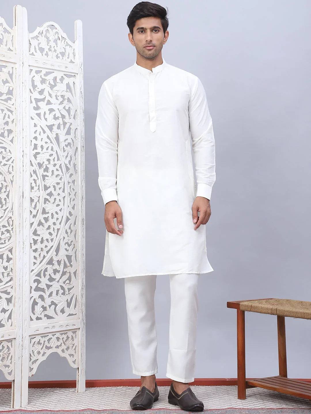 Embroidered Nehru Jacket With Solid Kurta Pyjama Set-KPWC-592W