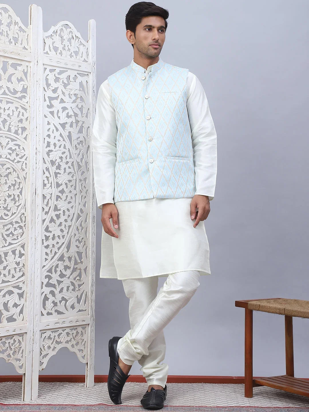 Blue Silk Solid Indian Wear JOKPWC_592W_4112Sky | DesiQlo