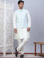 Embossed Nehru Jacket With Solid Kurta Pyjama Set-JOKPWC-592