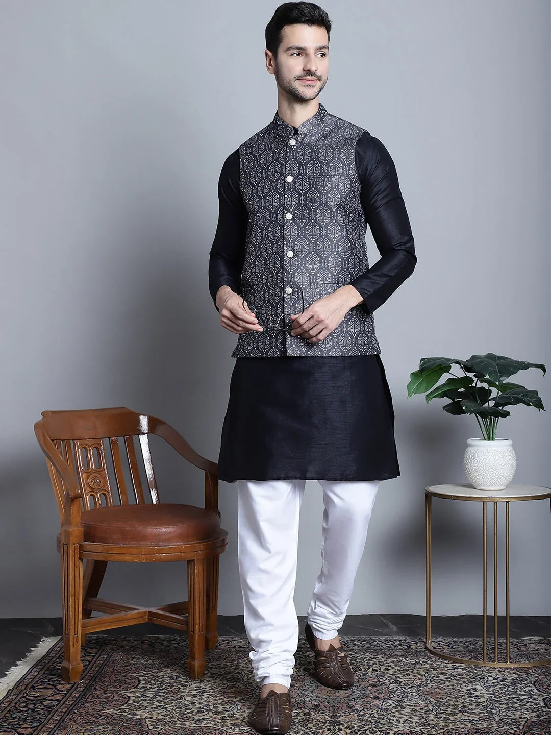 Grey Silk Solid Indian Wear JOKPWC_636B_4084Charcoal | DesiQlo