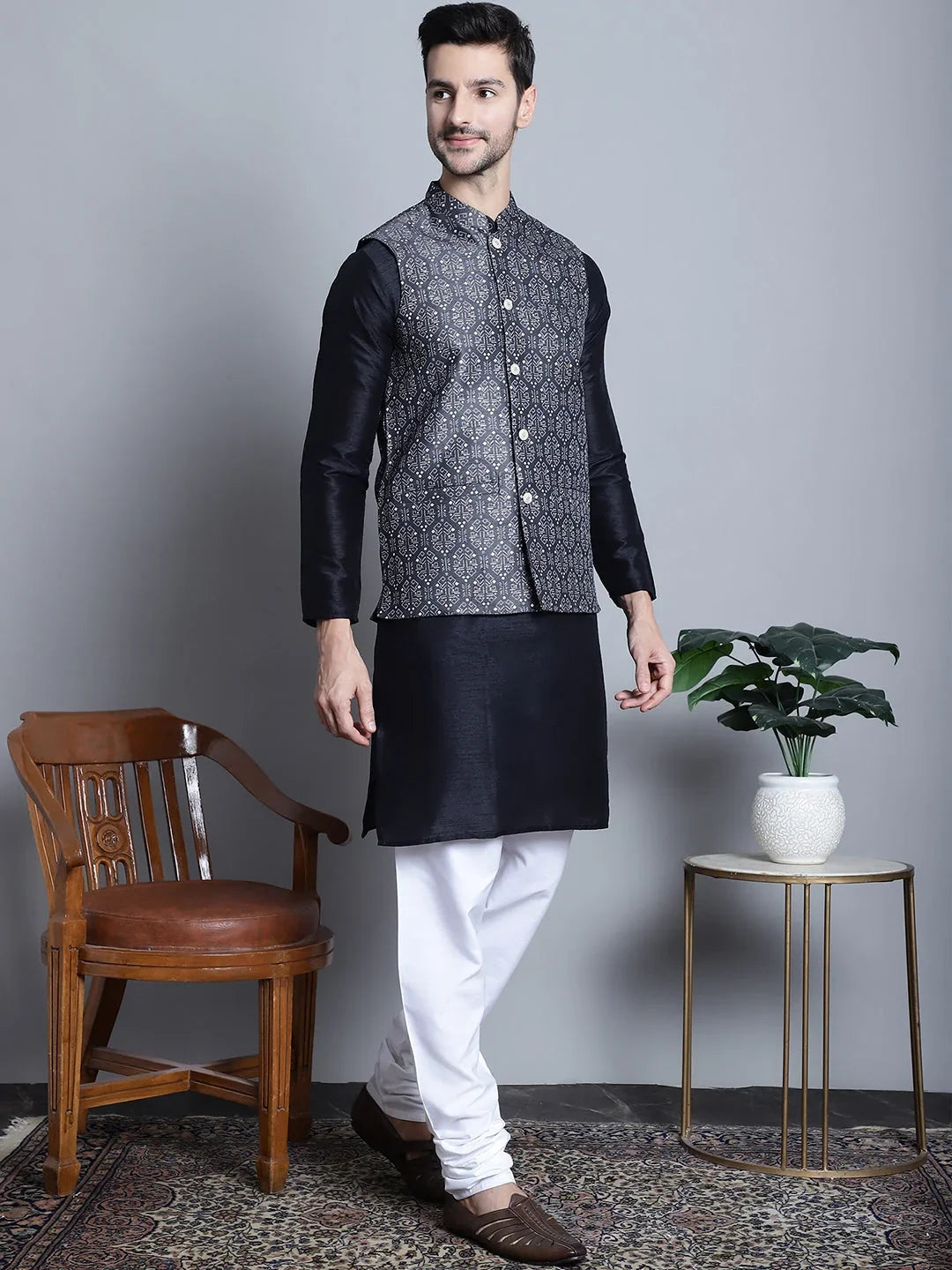 Grey Silk Solid Indian Wear JOKPWC_636B_4084Charcoal | DesiQlo