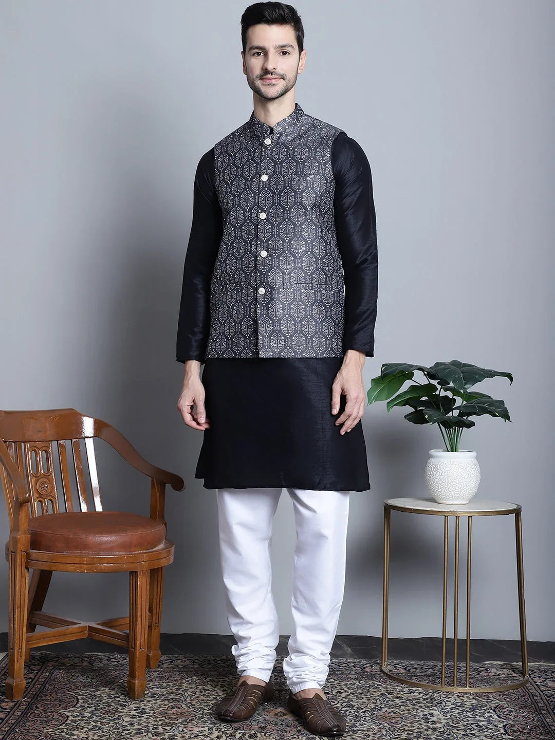 Grey Silk Solid Indian Wear JOKPWC_636B_4084Charcoal | DesiQlo