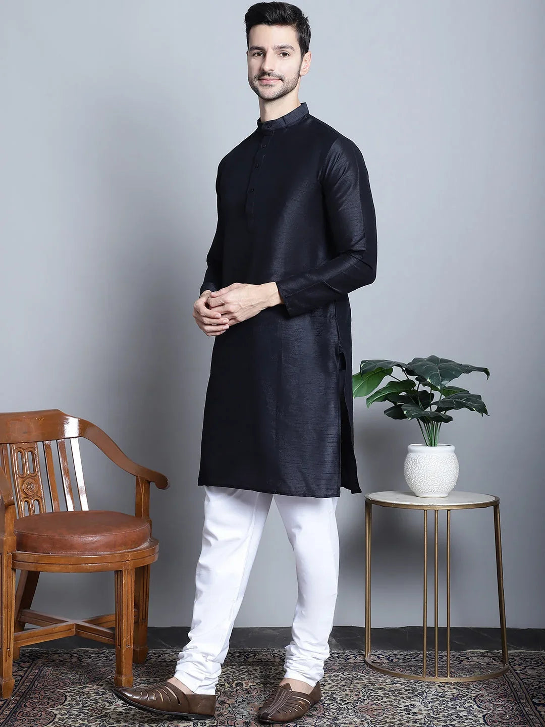Grey Silk Solid Indian Wear JOKPWC_636B_4084Charcoal | DesiQlo