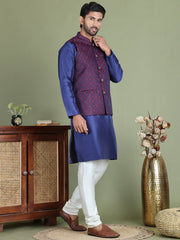 Woven Design Nehru Jacket With Solid Kurta Pyjama for Men ( JOKPWC 636N 4072Maroon )