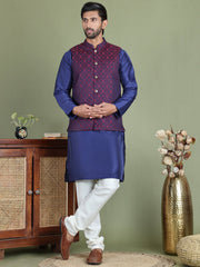 Woven Design Nehru Jacket With Solid Kurta Pyjama for Men ( JOKPWC 636N 4072Maroon )