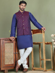 Woven Design Nehru Jacket With Solid Kurta Pyjama for Men ( JOKPWC 636N 4072Maroon )