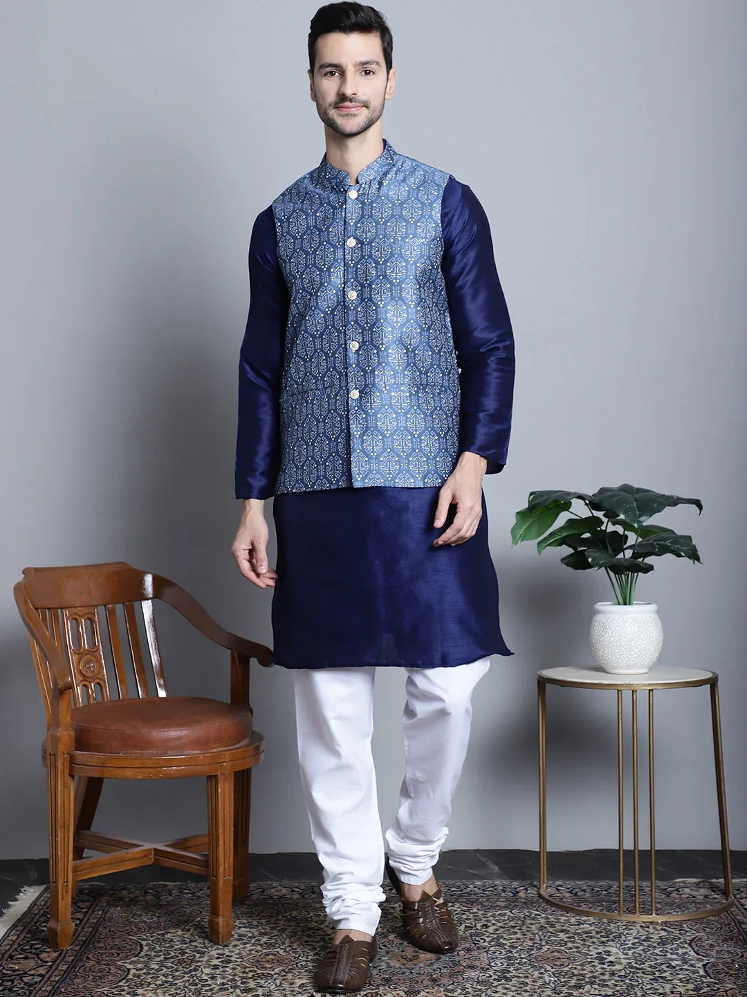 Blue Silk Solid Indian Wear JOKPWC_636N_4084Blue | DesiQlo