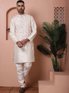 Sequins and Printed Nehru Jacket With Solid Kurta Pyjama-JOKPWC-636WH