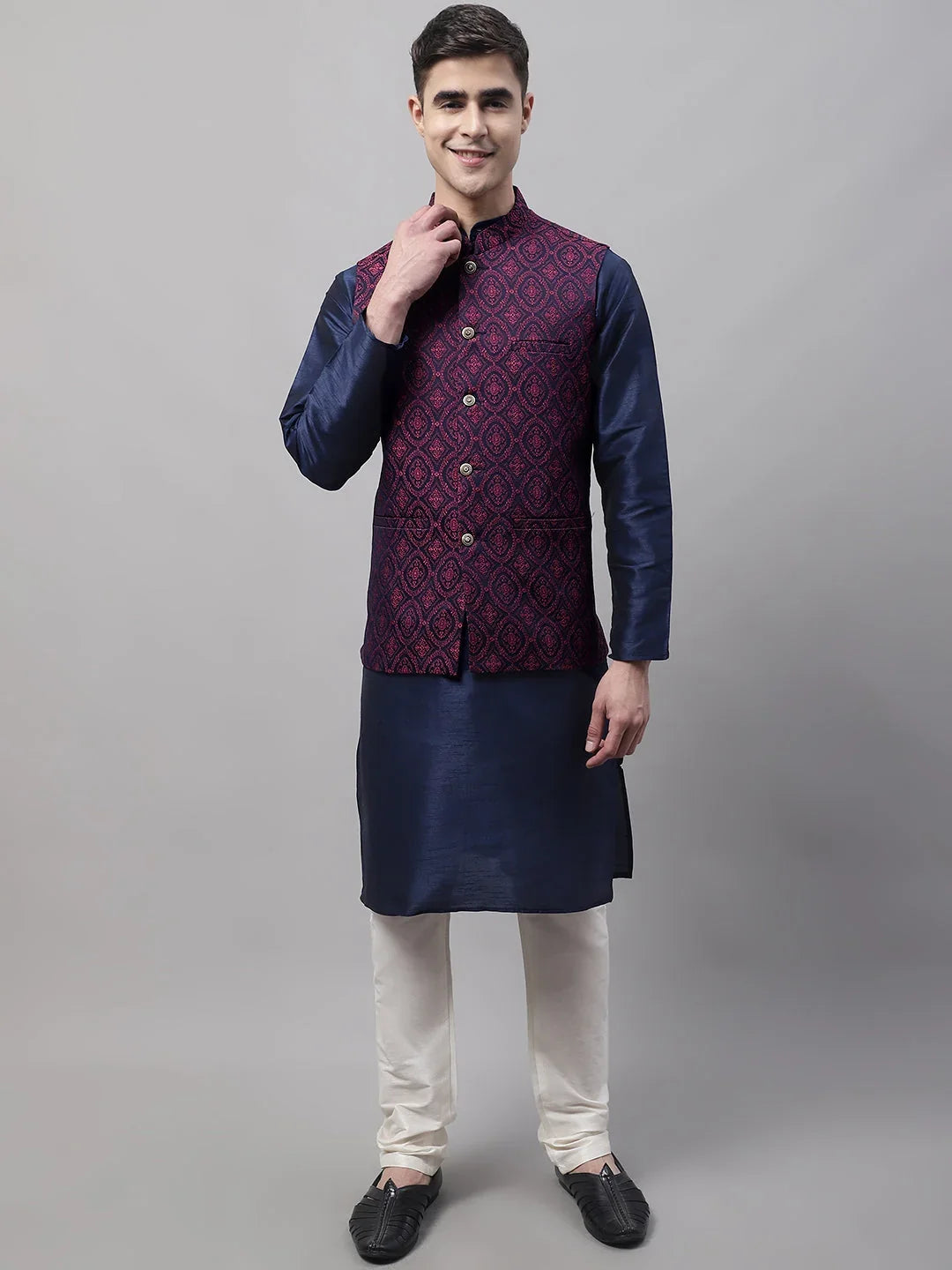 Maroon Silk Blend Solid Indian Wear for Men | DesiQlo India