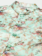 Men's Floral Printed Nehru Jacket and Kurta Pyjama Set