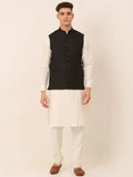 Men's Solid Kurta Pyjama With Nehru Jacket ( JOKPWC W-F 4046Black )-JOKPWC-W-F-4046