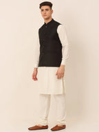 Men's Solid Kurta Pyjama With Nehru Jacket ( JOKPWC W-F 4046Black )-JOKPWC-W-F-4046