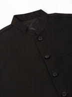 Men's Solid Kurta Pyjama With Nehru Jacket ( JOKPWC W-F 4046Black )-JOKPWC-W-F-4046
