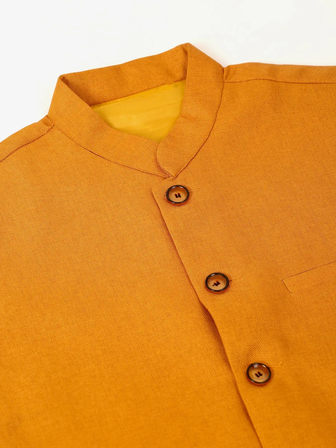 Men's Solid Kurta Pyjama With Nehru Jacket ( JOKPWC W-F 4046Mustard )-JOKPWC-W-F-4046
