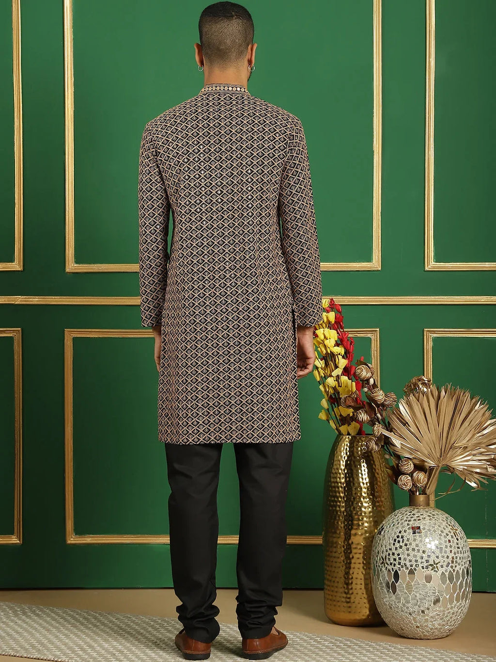 Sequin Embroidered Pure Cotton Kurta with Pyjamas-JOKP-B-P