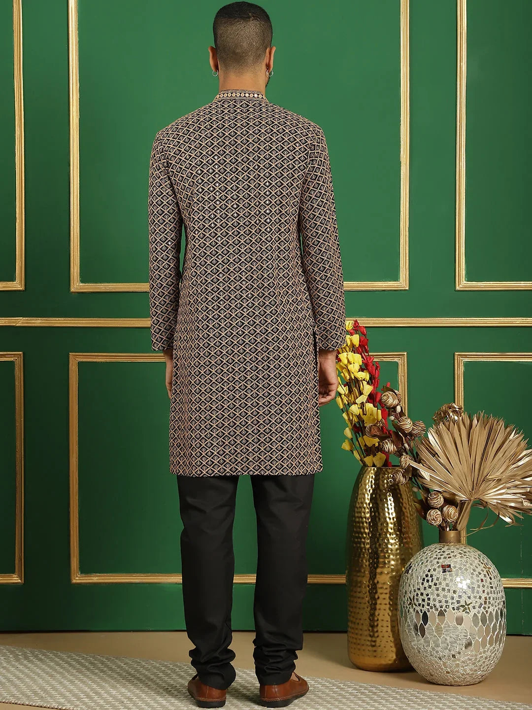 Sequin Embroidered Pure Cotton Kurta with Pyjamas-JOKP-B-P
