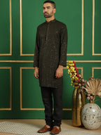 Sequin Embroidered Pure Cotton Kurta with Quality Pyjamas-JOKP-B-P