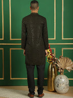 Sequin Embroidered Pure Cotton Kurta with Quality Pyjamas-JOKP-B-P