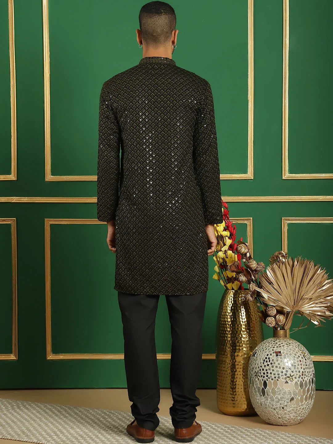 Sequin Embroidered Pure Cotton Kurta with Quality Pyjamas-JOKP-B-P