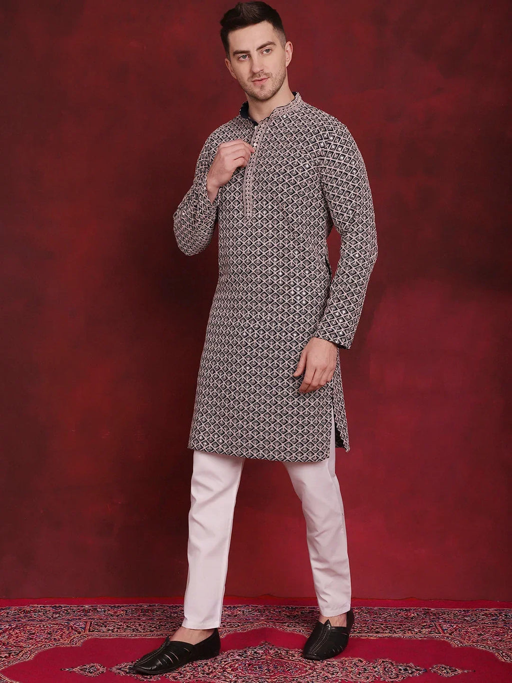 Sequin Embroidered Pure Cotton Kurta with Pyjamas-PKS