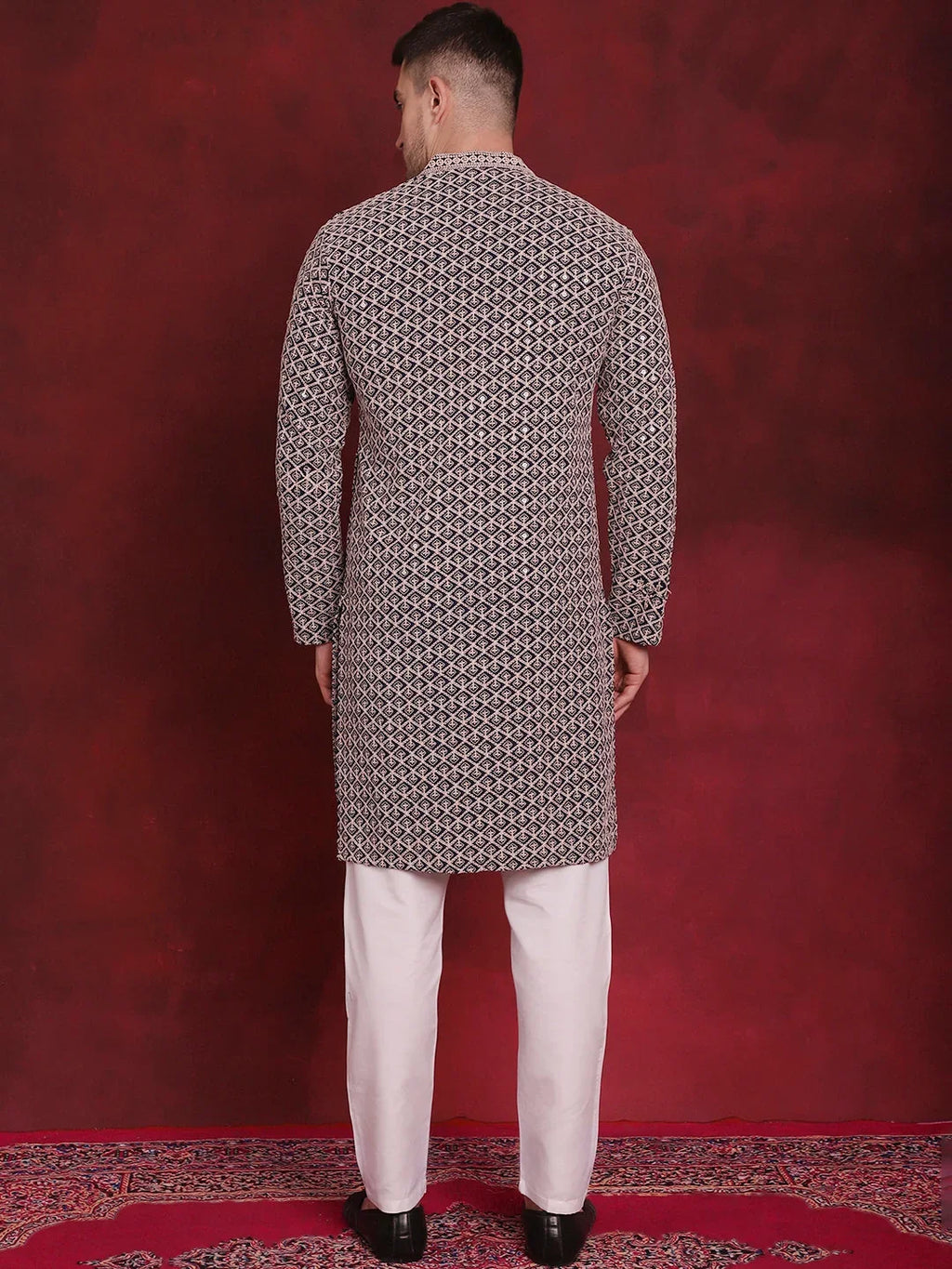 Sequin Embroidered Pure Cotton Kurta with Pyjamas-PKS