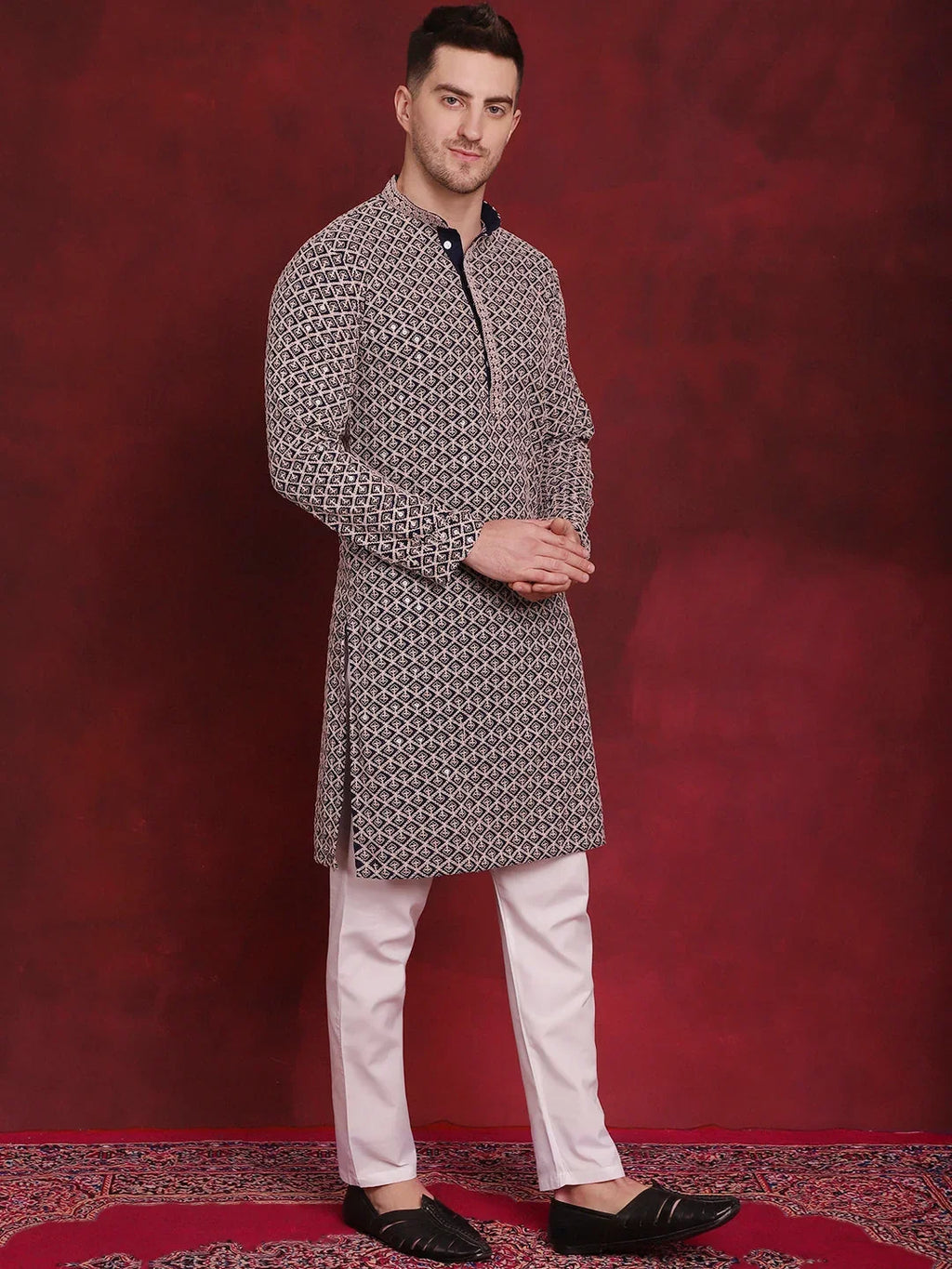 Sequin Embroidered Pure Cotton Kurta with Pyjamas-PKS