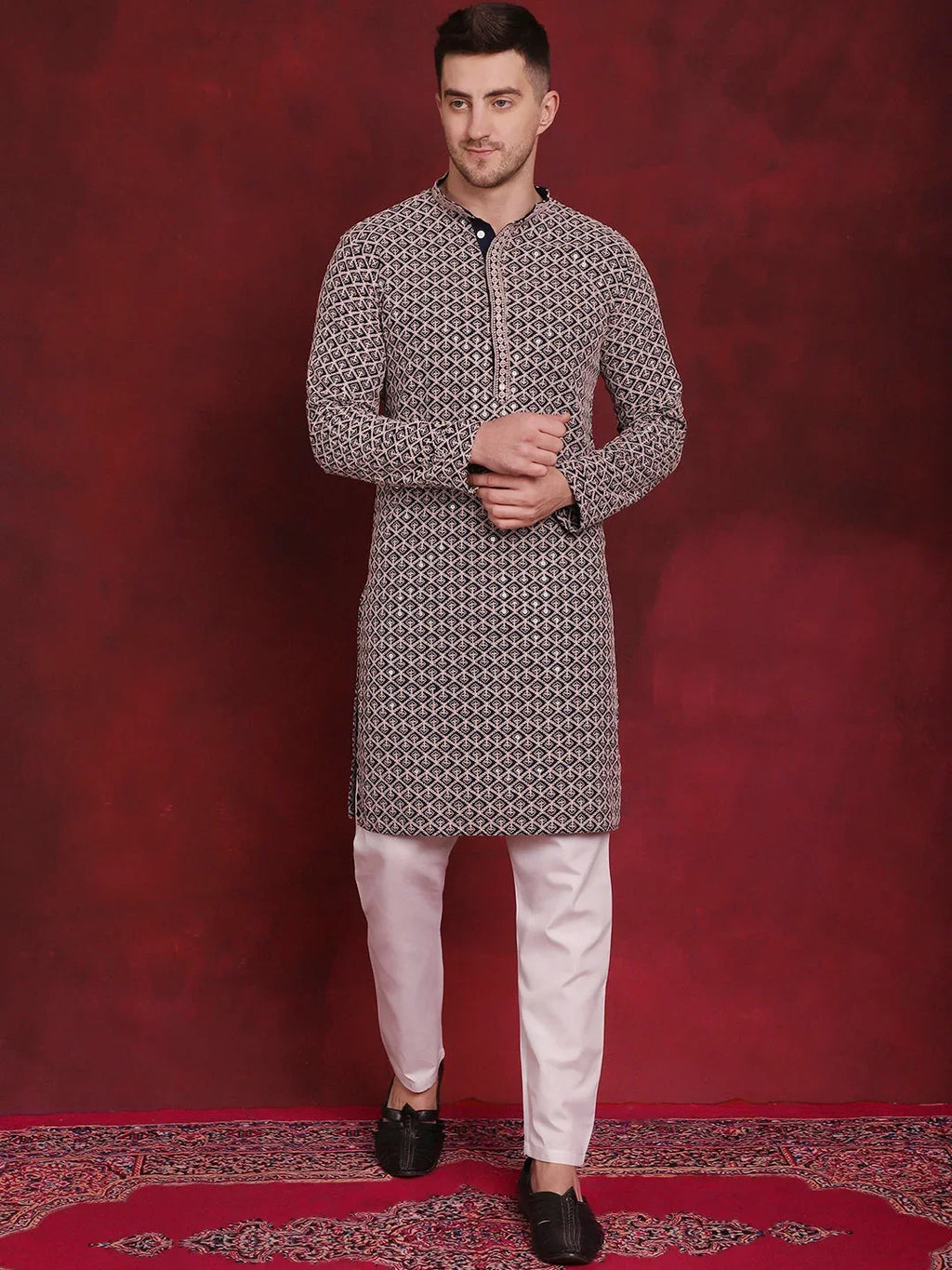 Sequin Embroidered Pure Cotton Kurta with Pyjamas-PKS