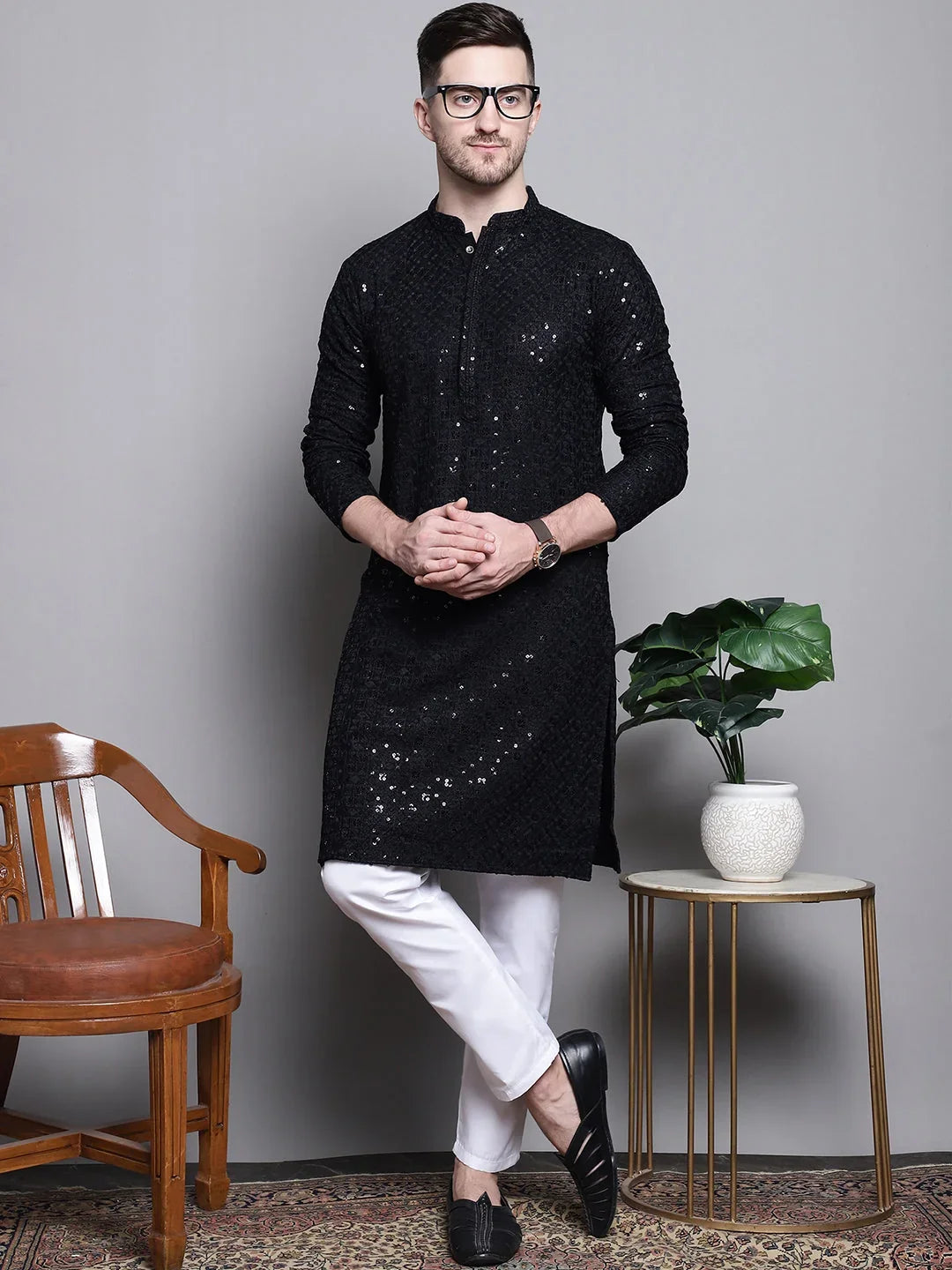 Sequin Embroidered Pure Cotton Styled with Pyjamas