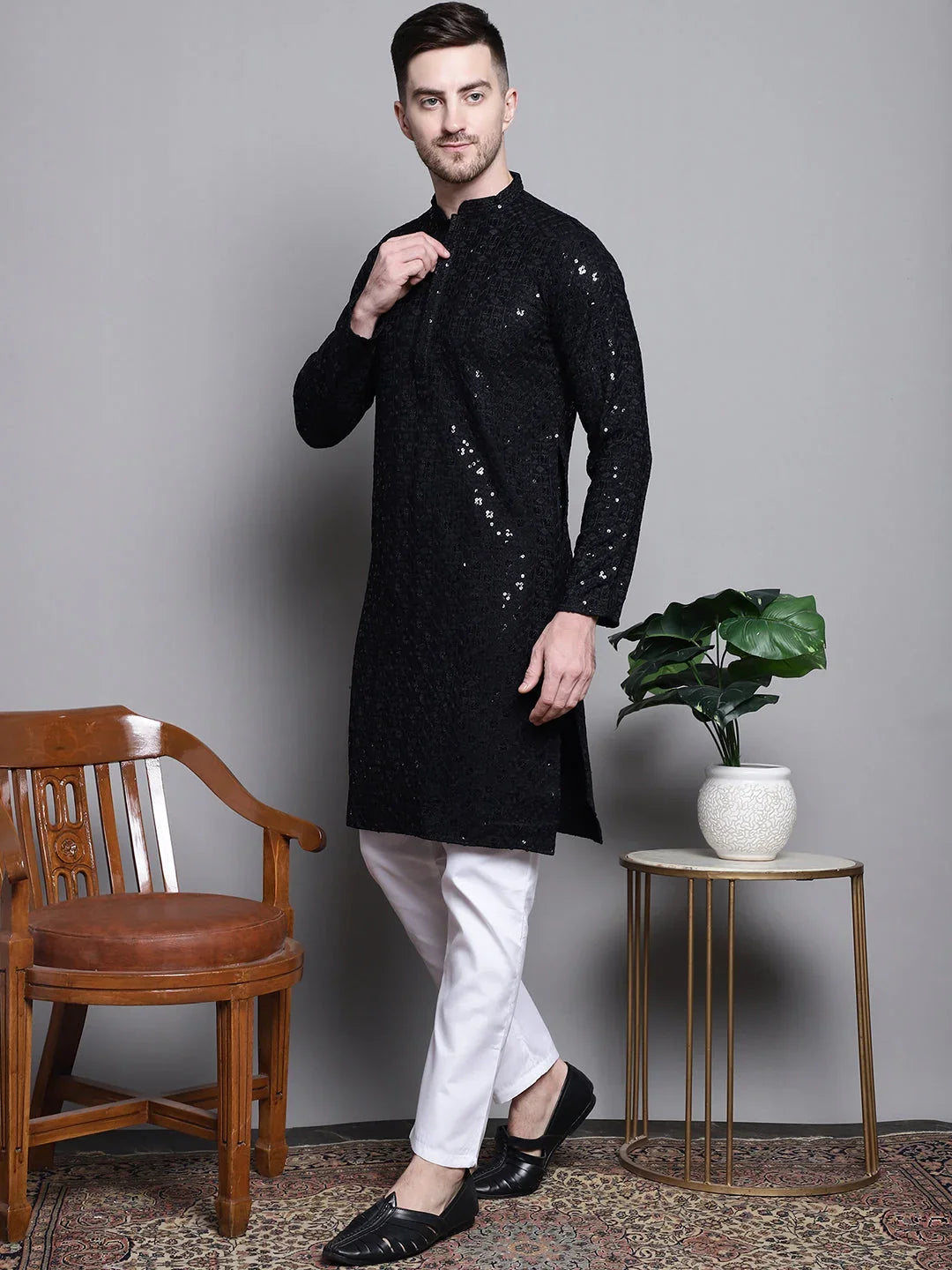 Sequin Embroidered Pure Cotton Styled with Pyjamas