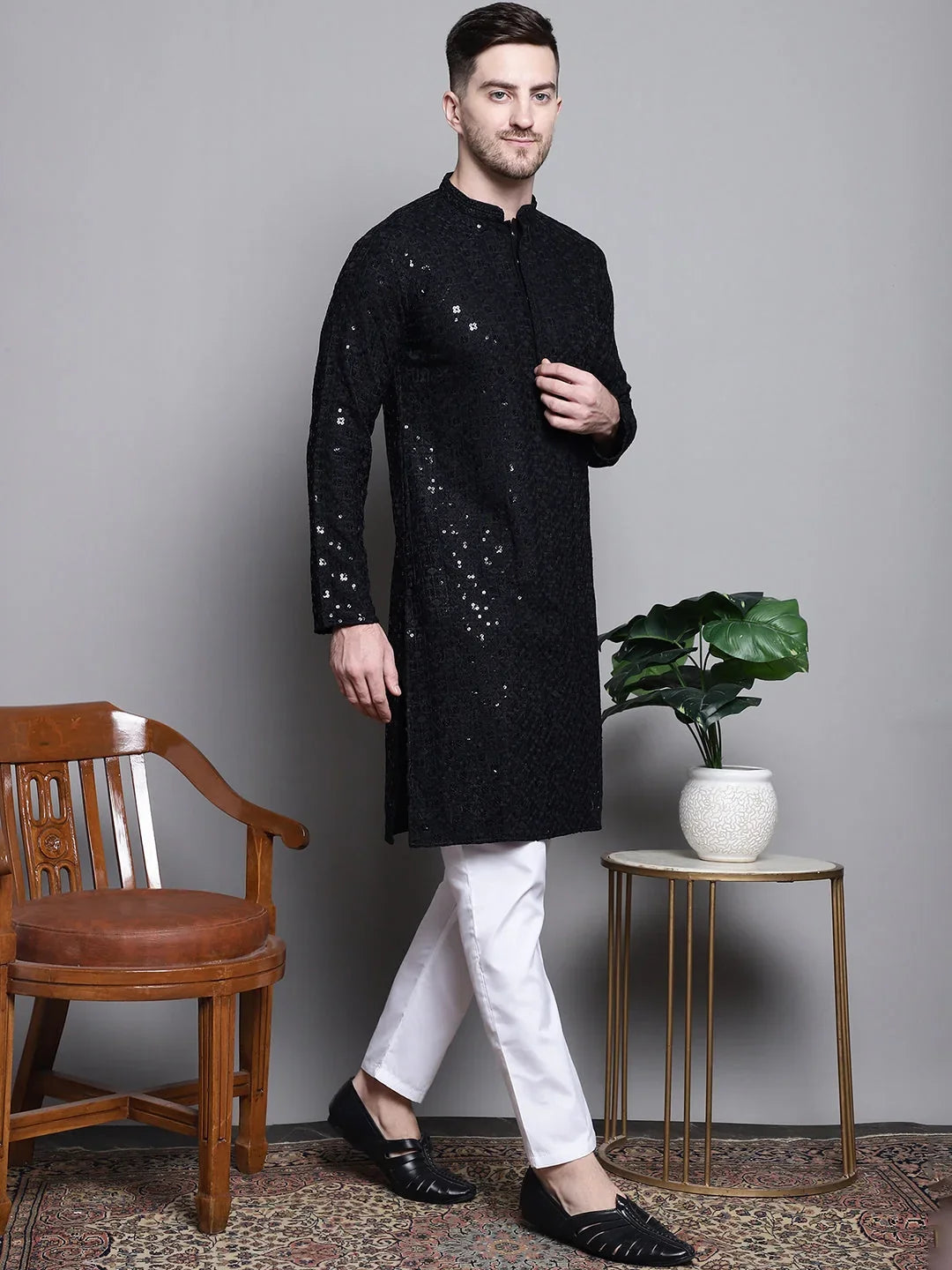 Sequin Embroidered Pure Cotton Styled with Pyjamas