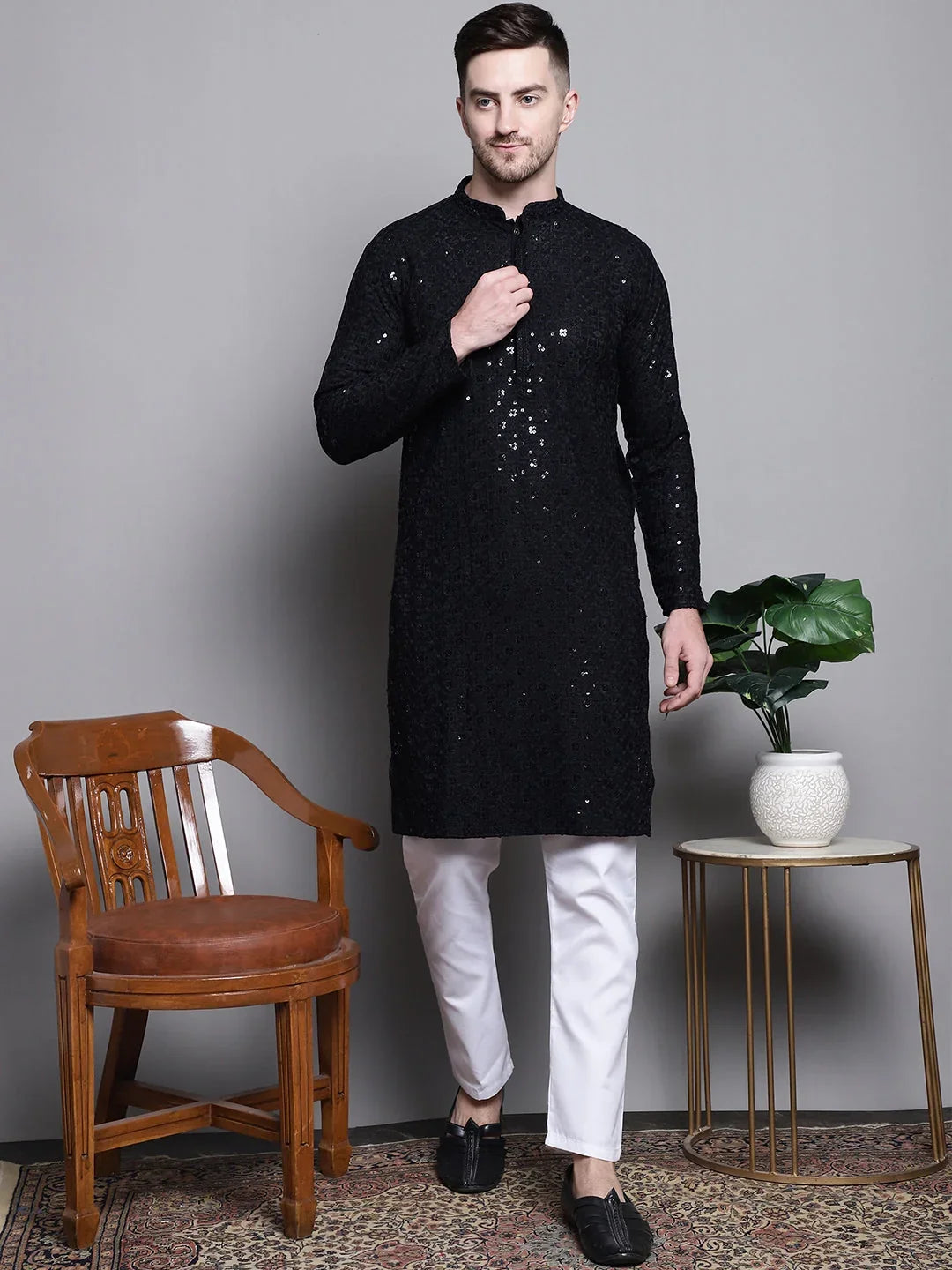Sequin Embroidered Pure Cotton Styled with Pyjamas