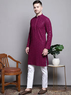 Sequin Styled Inn Embroidered Pure Cotton Kurta with Pyjamas