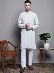 Sequin Embroidered Pure Cotton Kurta with Pyjamas-5008