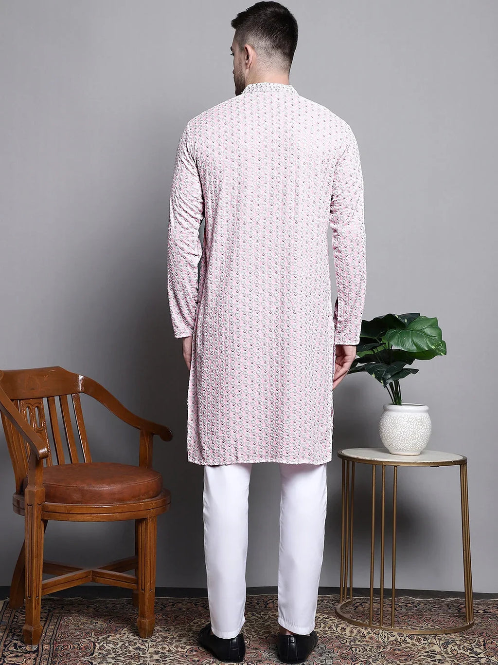 Sequin Embroidered Pure Cotton Kurta with Pyjamas-JOKP P5008