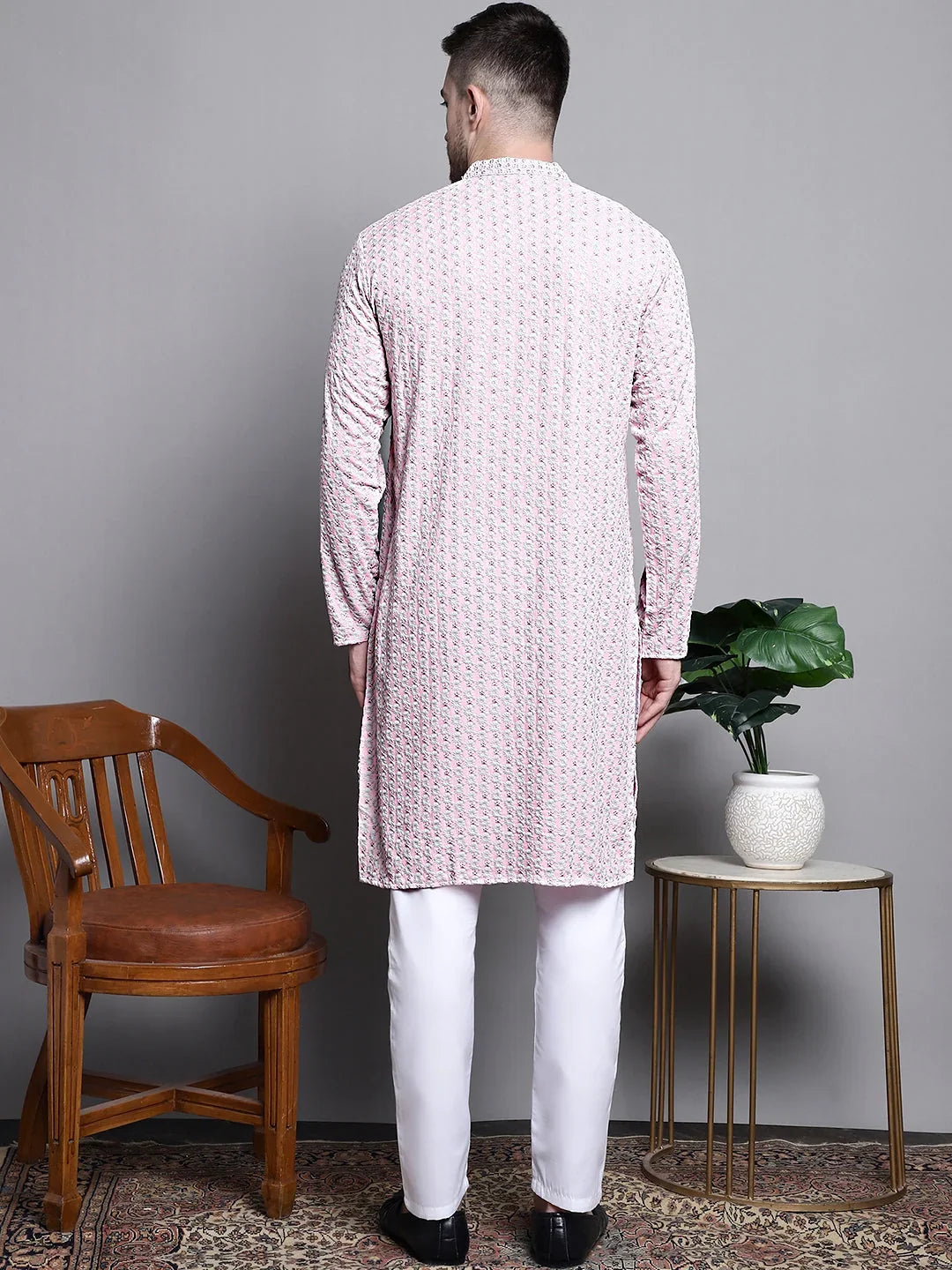 Sequin Embroidered Pure Cotton Kurta with Pyjamas-JOKP P5008