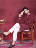 Men's Sequins Embroidered Kurta with Pyjama ( JOKP P 5013 Magenta )