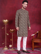 Men's Digital Printed Kurta with Pyjama ( JOKP 5014 Olive )