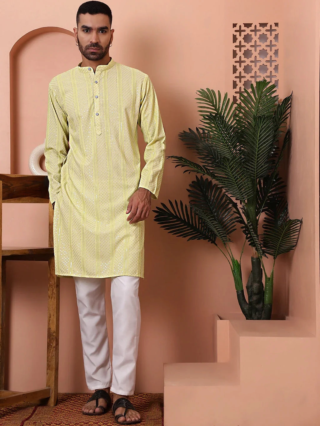 Men's Sequins Embroidered Kurta with Pyjama-JOKP-PG