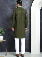 Men's Sequins Chikankari Embroidered Kurta with Pyjama ( JOKP P 5015Mehndi )