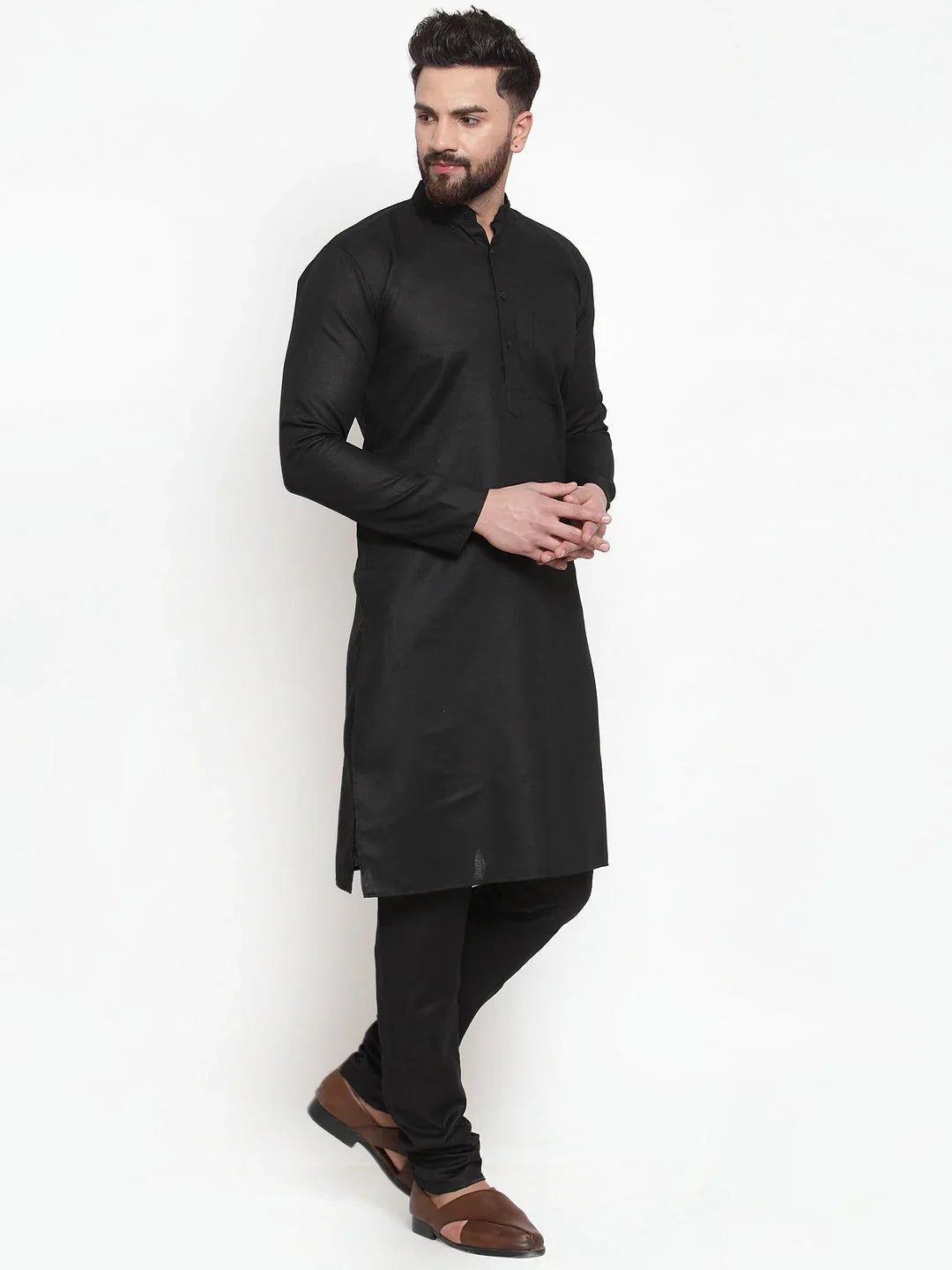 Black Cotton Solid Indian Wear KO_501Black | DesiQlo