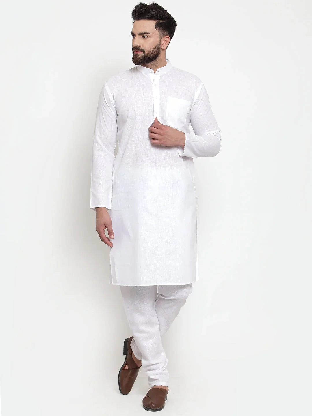 White Cotton Solid Indian Wear KO_501White | DesiQlo